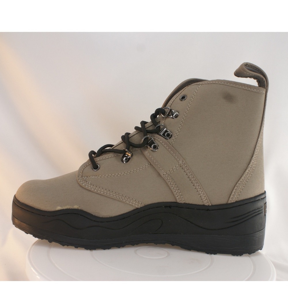 Caddis Wading Shoes Mens Tan Canvas High Top Fishing Boots Black Rubber Sole 10 - Picture 12 of 16